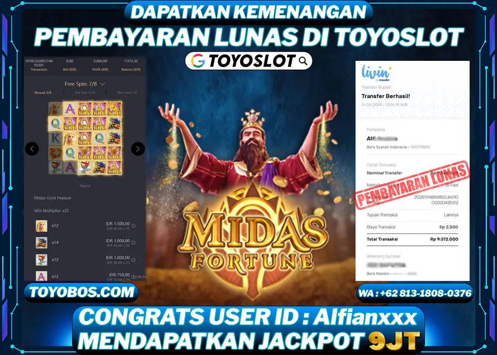 TOYOSLOT - BUKTI KEMENANGAN Midas Fortune Rp9,072,000,- LUNAS